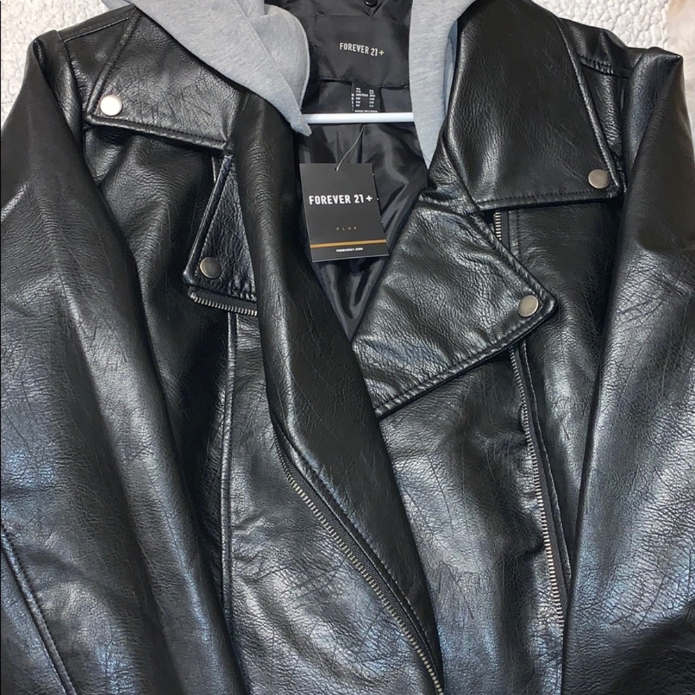 Forever 21 Leather Jacket with Hood